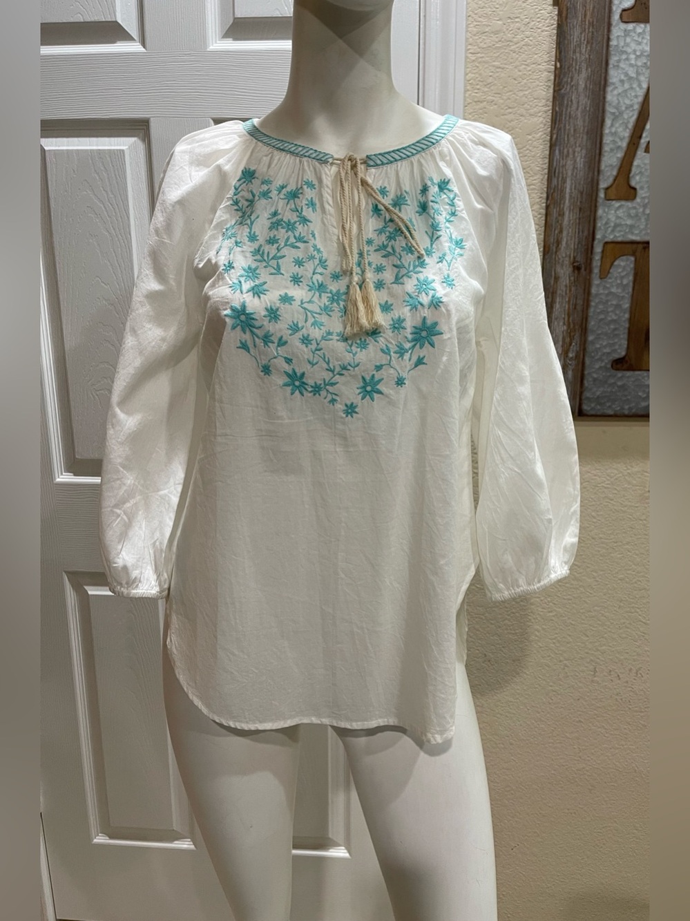 Pusser's British West Indies White Boho Embroidered Peasant Blouse Tunic Top XS